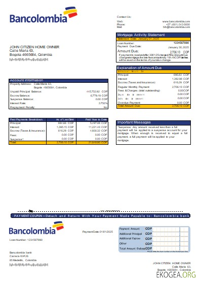 Colombie Bancolombia relevé hypothécaire bancaire scr